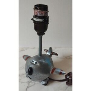 Nursery boys room lamp airplane pilot Air Force motif silver blue red works 408